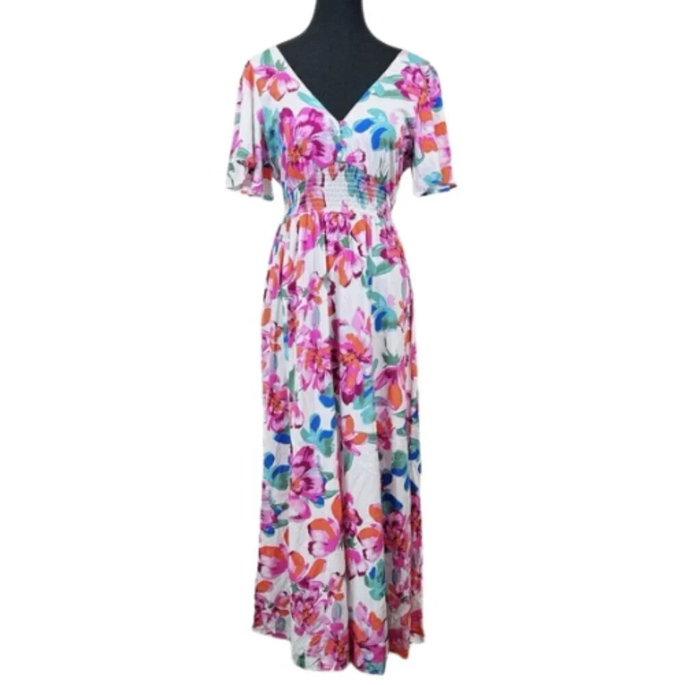 Anthropologie Abel The Label Womens Size Xsmall Floral Vneck Summer Maxi Dress